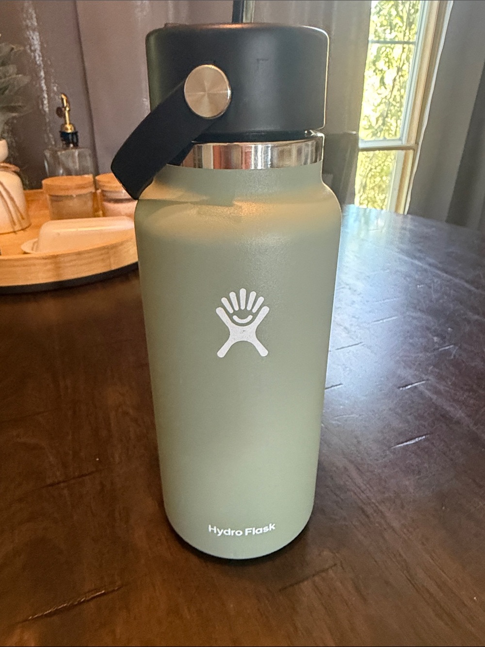 Hydro Flask Olive Green Wide Mouth Bottle with Flex Strap Cap